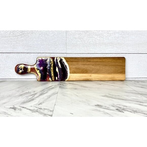 Geode Art Wood Cutting Board Purple Quartz Points - Picture 4 of 10